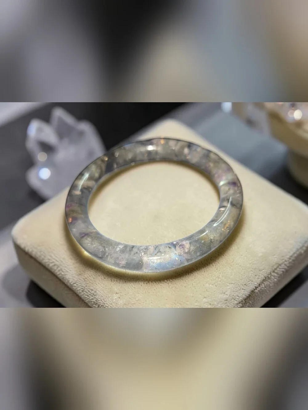 Labradorite Iridescent Gray Resin Bangle Bracelet